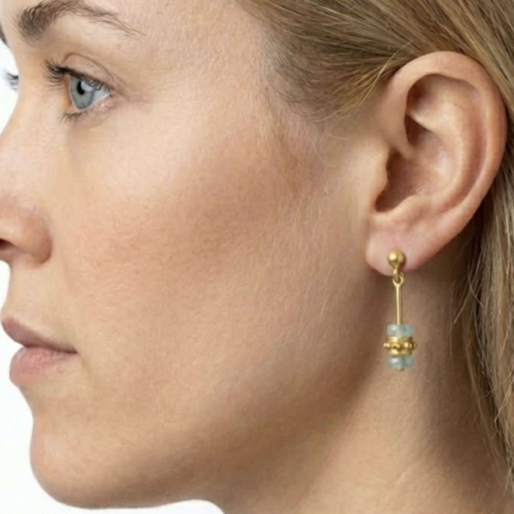 Gold Plated Aquamarine Dangle Earrings